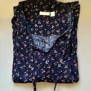 Hinge (Nordstrom) Peasant 3/4 Sleeve Blouse, Size XS, Navy Night Shrooms